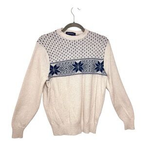 Crown & Ivy Cream Navy Fair Isle Lambswool Sweater Heritage Prep Nordic Small